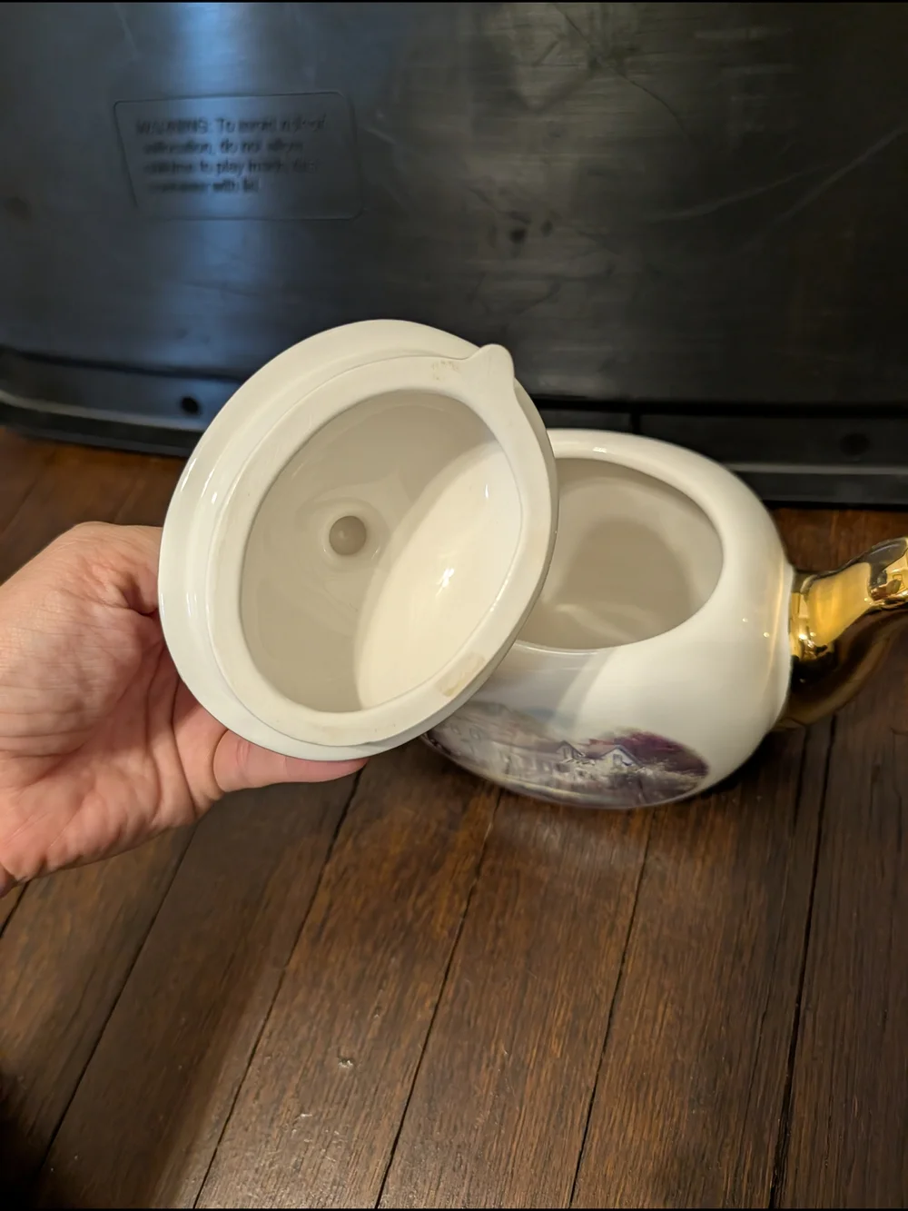 Thomas Kinkade White Porcelain Teapot with Gold Accents
